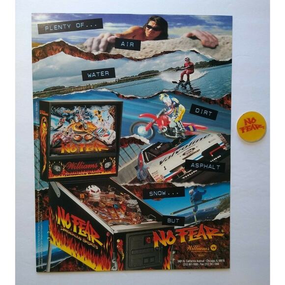 No Fear Pinball Machine FLYER + NOS Plastic Promo FOB Game Logo Original 1995 - Picture 1 of 4